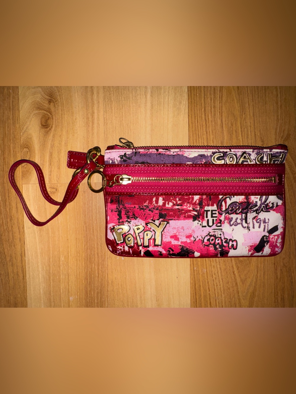Coach Poppy Graffiti Pink Multi-Graphic Wristlet Wall… - Gem